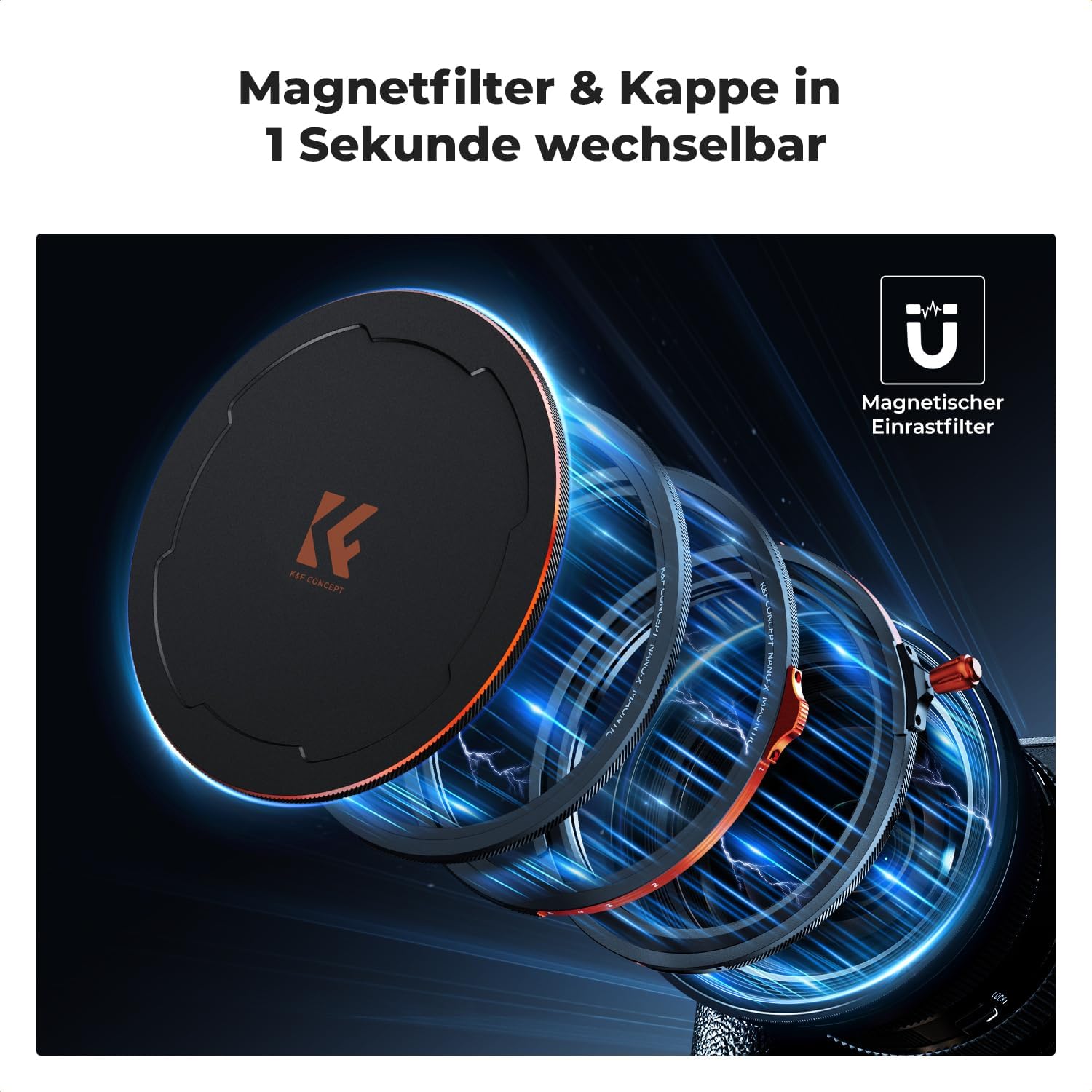 Detalle de K&F CONCEPT Magnetic Filter Set 67 mm: Magnetisches Quick-Swap-System mit CPL, ND2–ND32, Black Mist 1/4