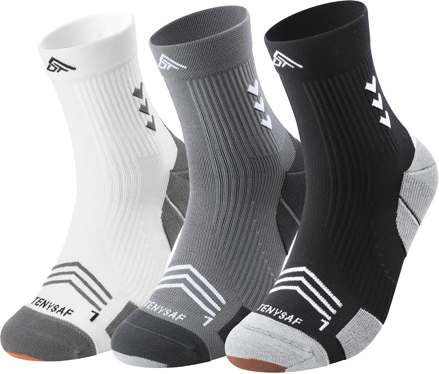 Detalle de TENYSAF Men's Compression Running Socks, Cushioned Crew, 3 Pairs