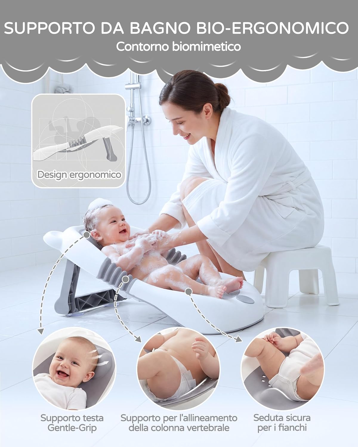 Thumbnail 2 de Vaschetta da bagno pieghevole per Neonato con supporto: comfort ergonomico e pieghevole per genitori in movimento