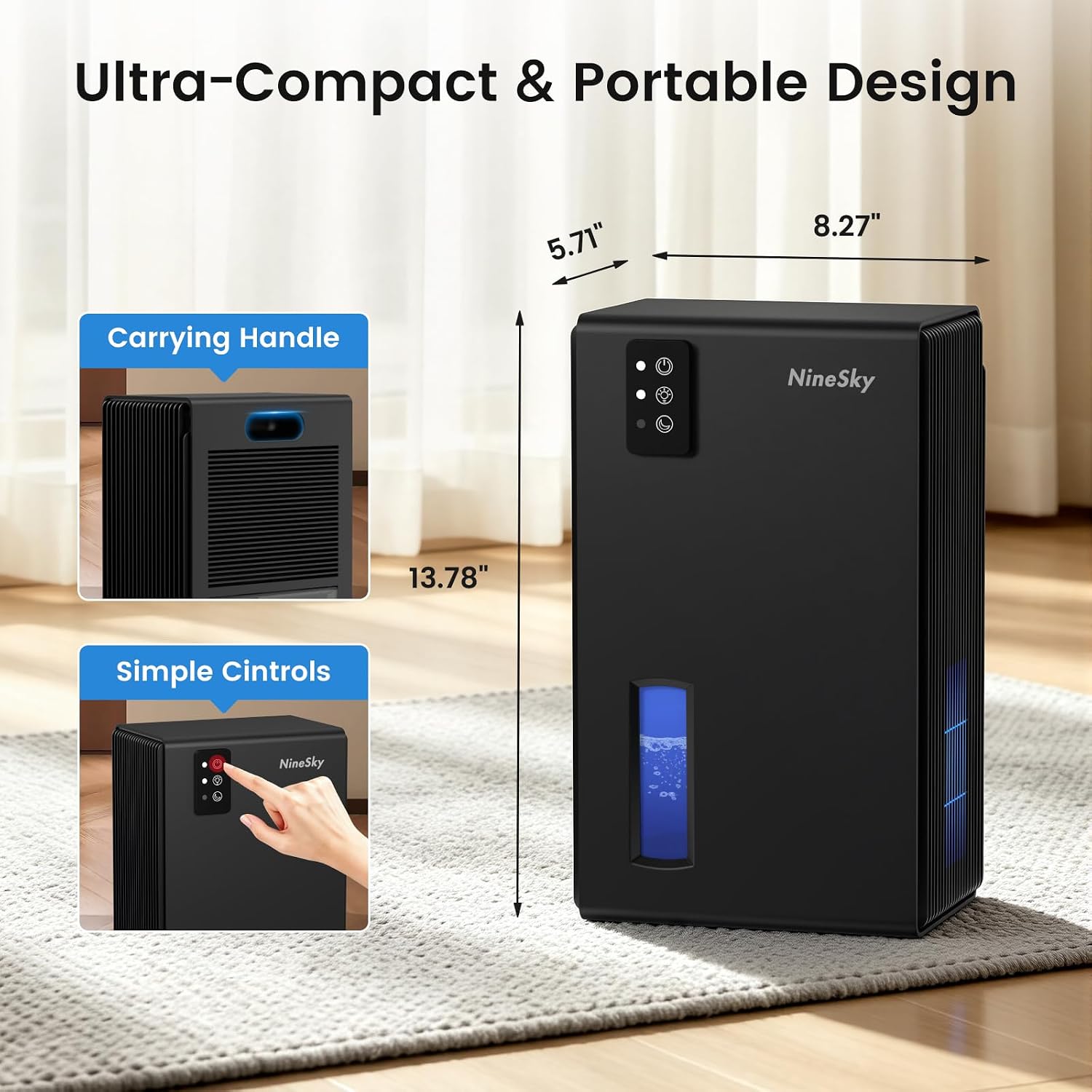 Thumbnail 6 de NineSky 1000 Sq. Ft Dehumidifier with 95oz Tank, 7-Color Ambient Light, and Auto Shut Off