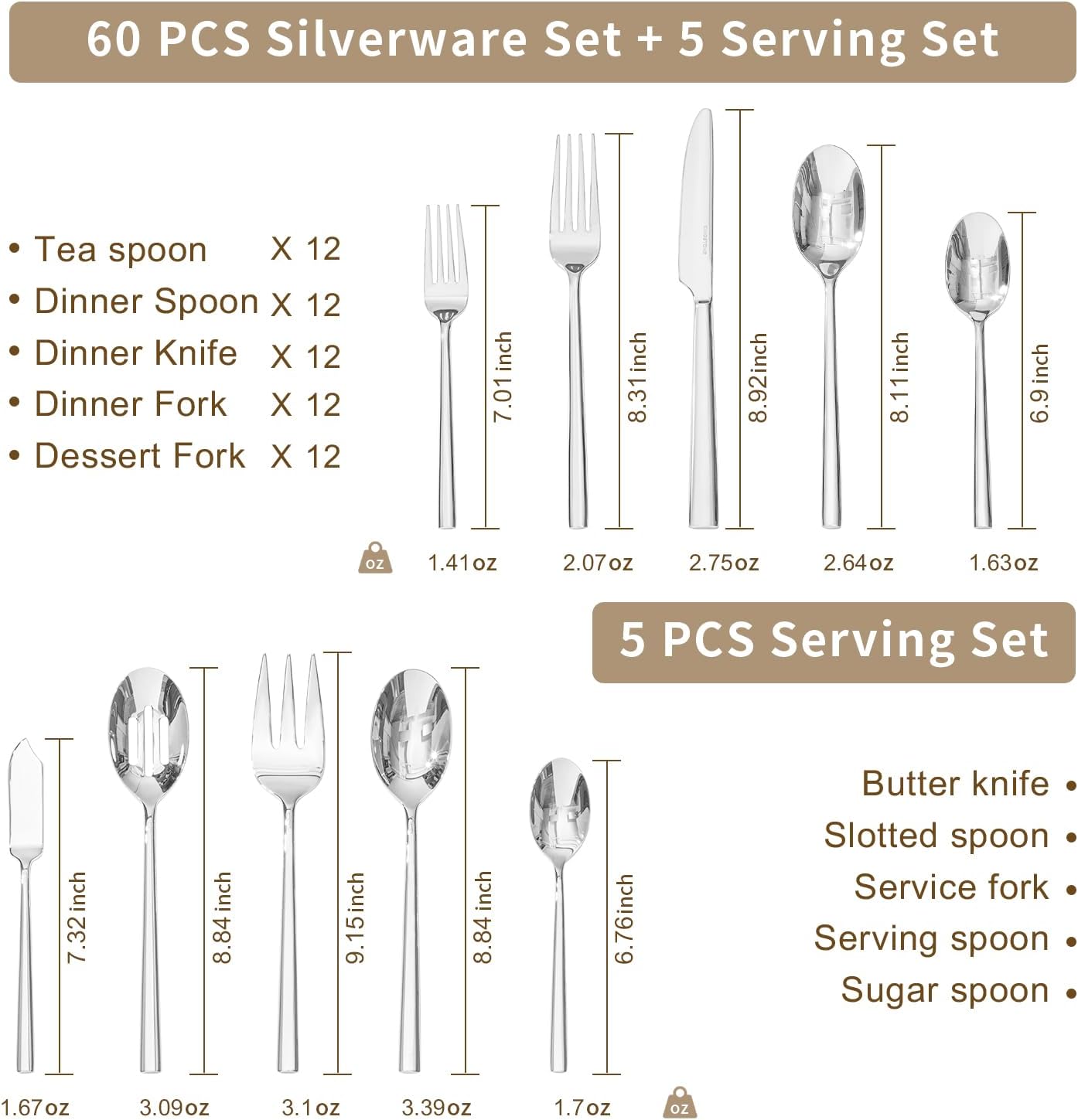 Detalle 2 de KINGSTONE 65-Piece Silverware Set Service for 12