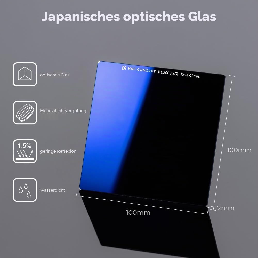 Detalle de K&F CONCEPT Nano-X Rechteckfilter ND2000 (11 Stop) 100x100mm – Graufilter aus Optischem Glas