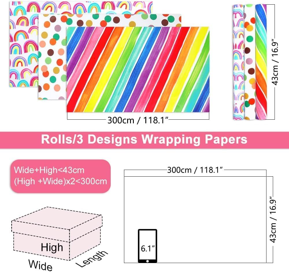 Thumbnail 1 de Geschenkpapier Geburtstag – 3 Rollen Geschenkpapierrolle Kinder Junge (43 cm x 3 m) aus Kraftpapier, recycelbar