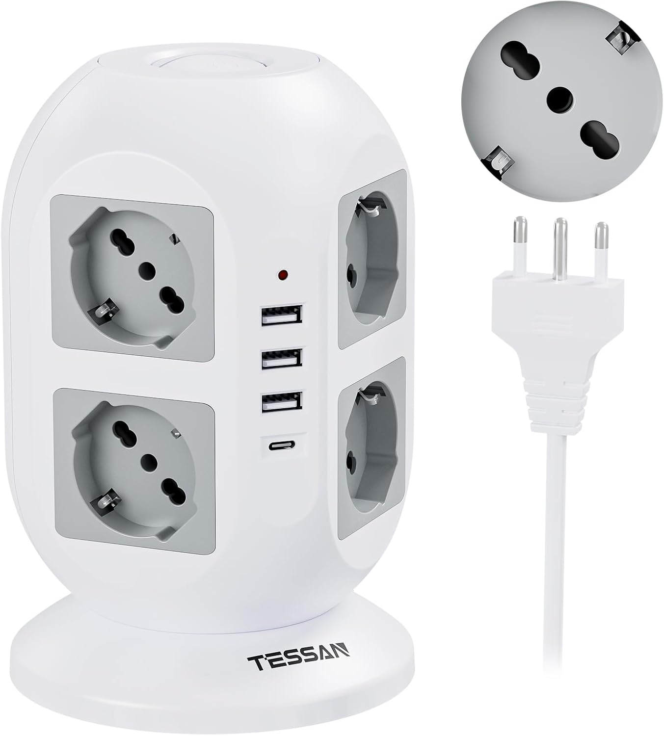 Detalle de TESSAN Ciabatta multipresa 8 Schuko 2 m con 4 USB 🔌