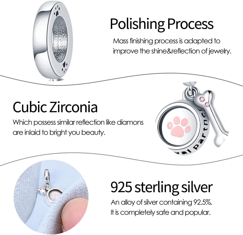 Thumbnail 4 de Pandach Damen Charm-Anhänger aus 925 Sterling Silber mit Zirkonia – kompatibel mit europäischen Charm-Armbändern und Ketten