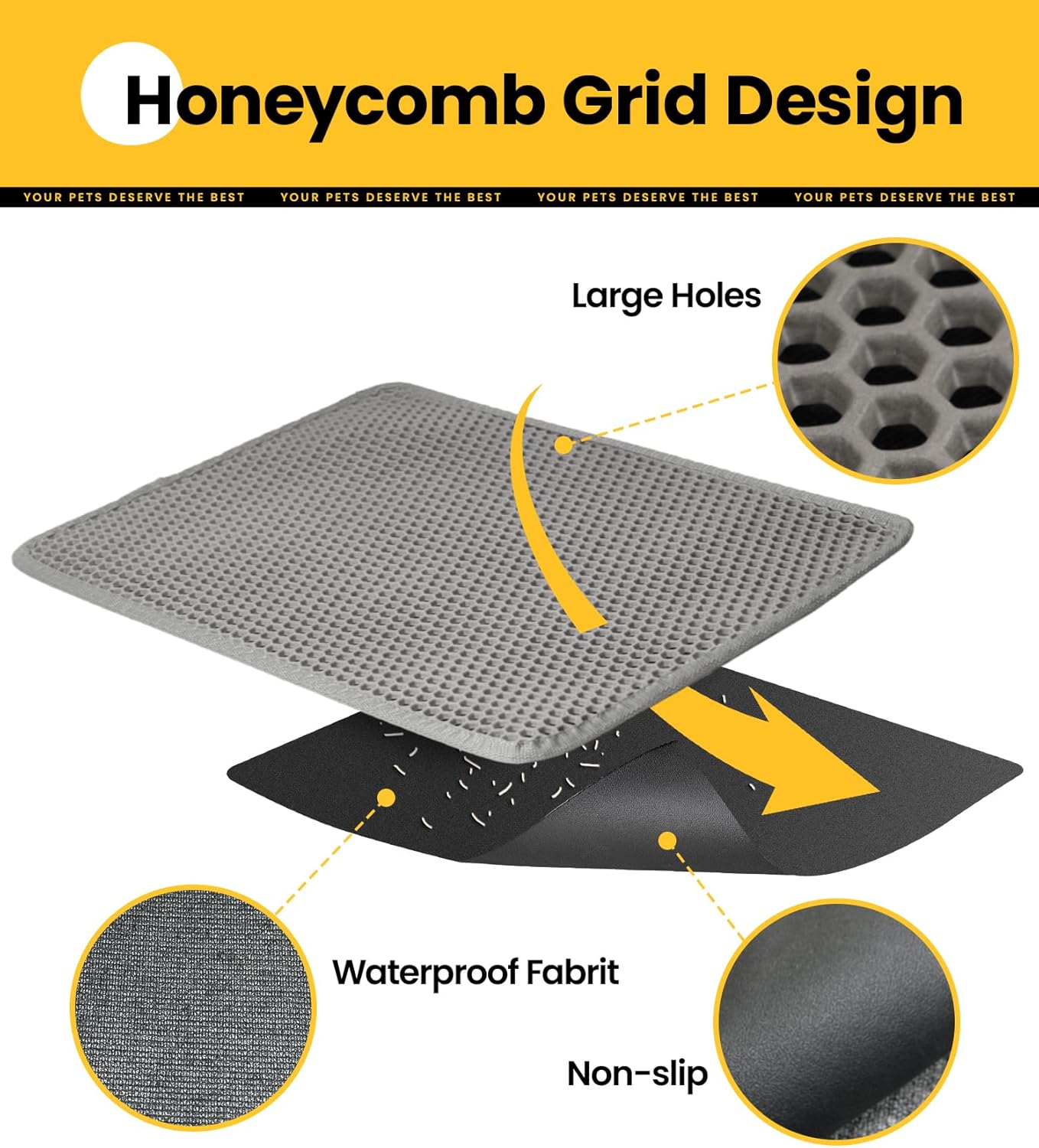 Thumbnail 3 de Conlun Cat Litter Mat with Handles (Jumbo 76 x 55 cm) – Honeycomb Double Layer, Waterproof Non-Slip Base, Pink