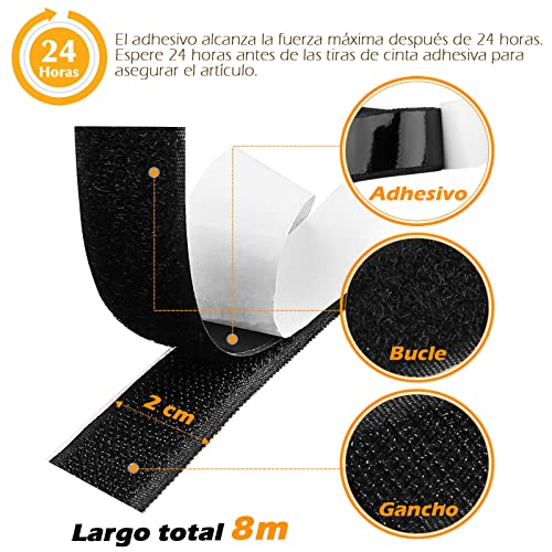 Detalle de Blooven: Cinta de gancho y lazo adhesiva 20 mm x 8 m (Negro)
