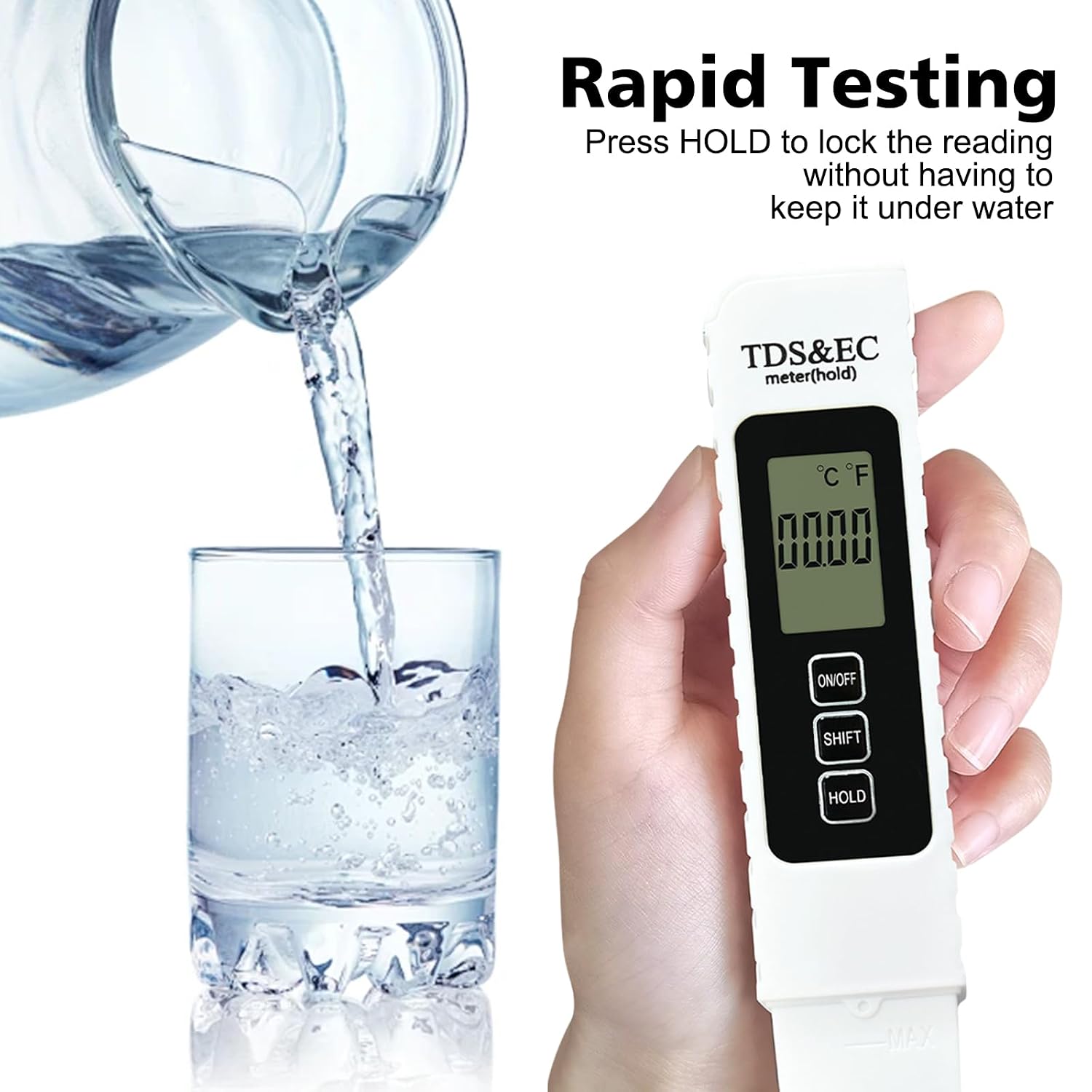Detalle de Aideepen waterkwaliteitstester voor TDS, EC en temperatuur met lcd-achtergrondverlichting
