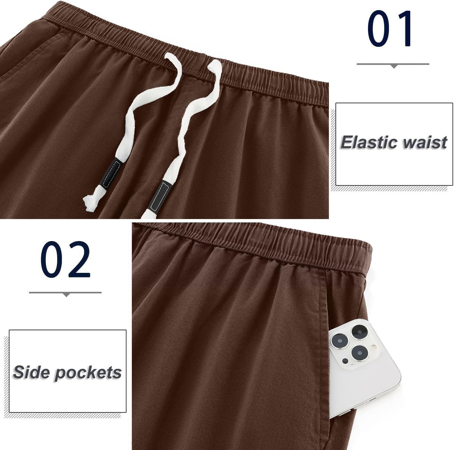 Detalle de APTRO Men's Cargo Shorts with Elastic Waistband and Drawstring – 100% Cotton, Big & Tall Relaxed Fit