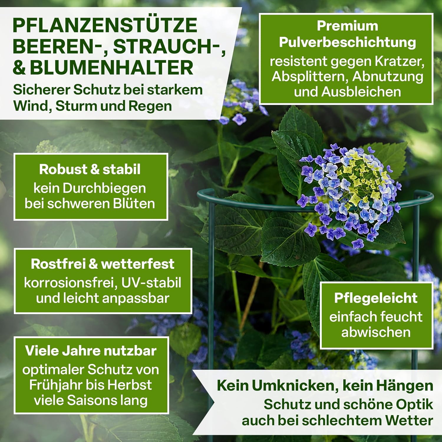 Detalle de TTL GARDEN Strauchstützen 60 cm x 30 cm – 16er Set inkl. Klettband und Pflanzschilder