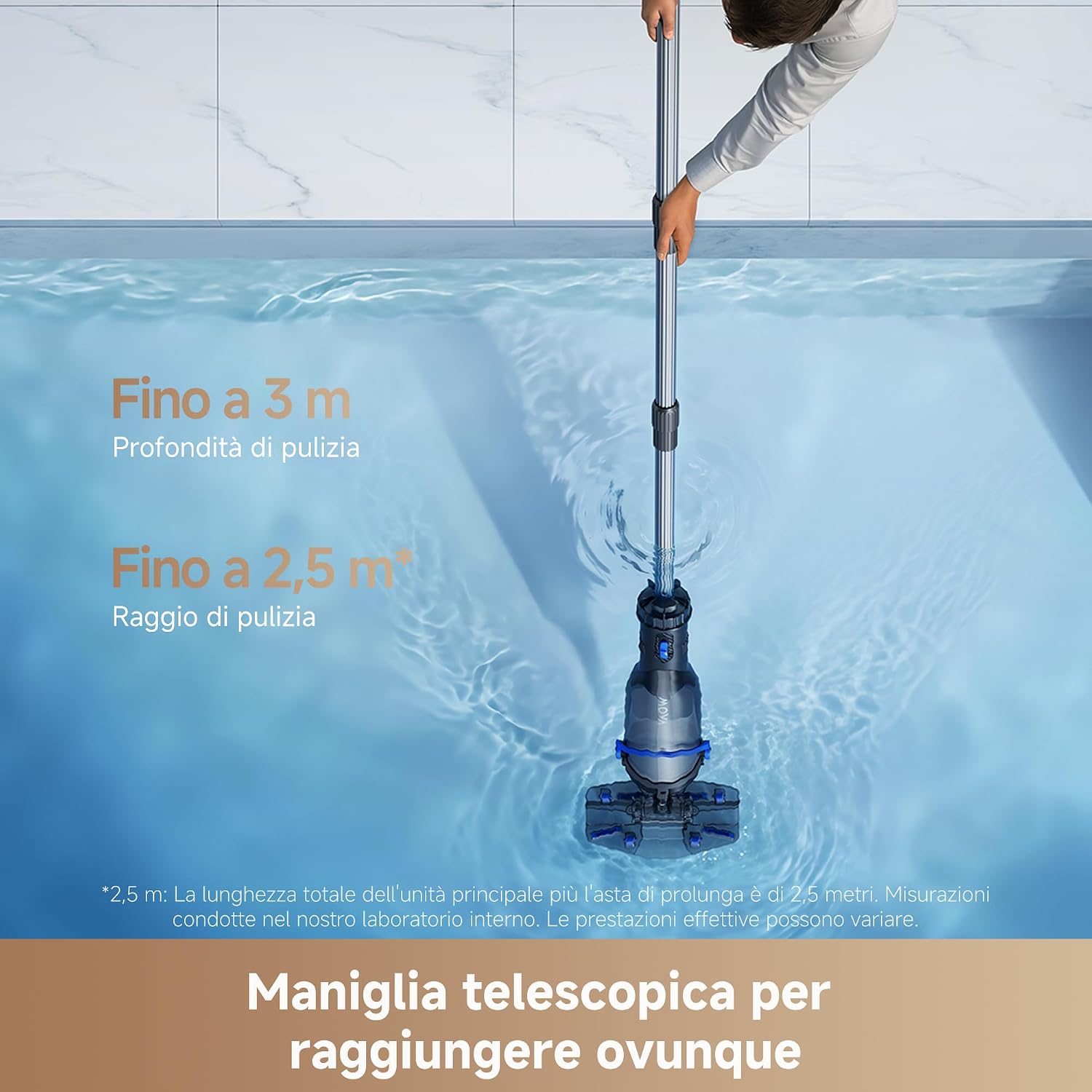 Detalle de MOV A Handler V10: Aspiratore per Piscine, pulizia continua con autonomia fino a 60 minuti