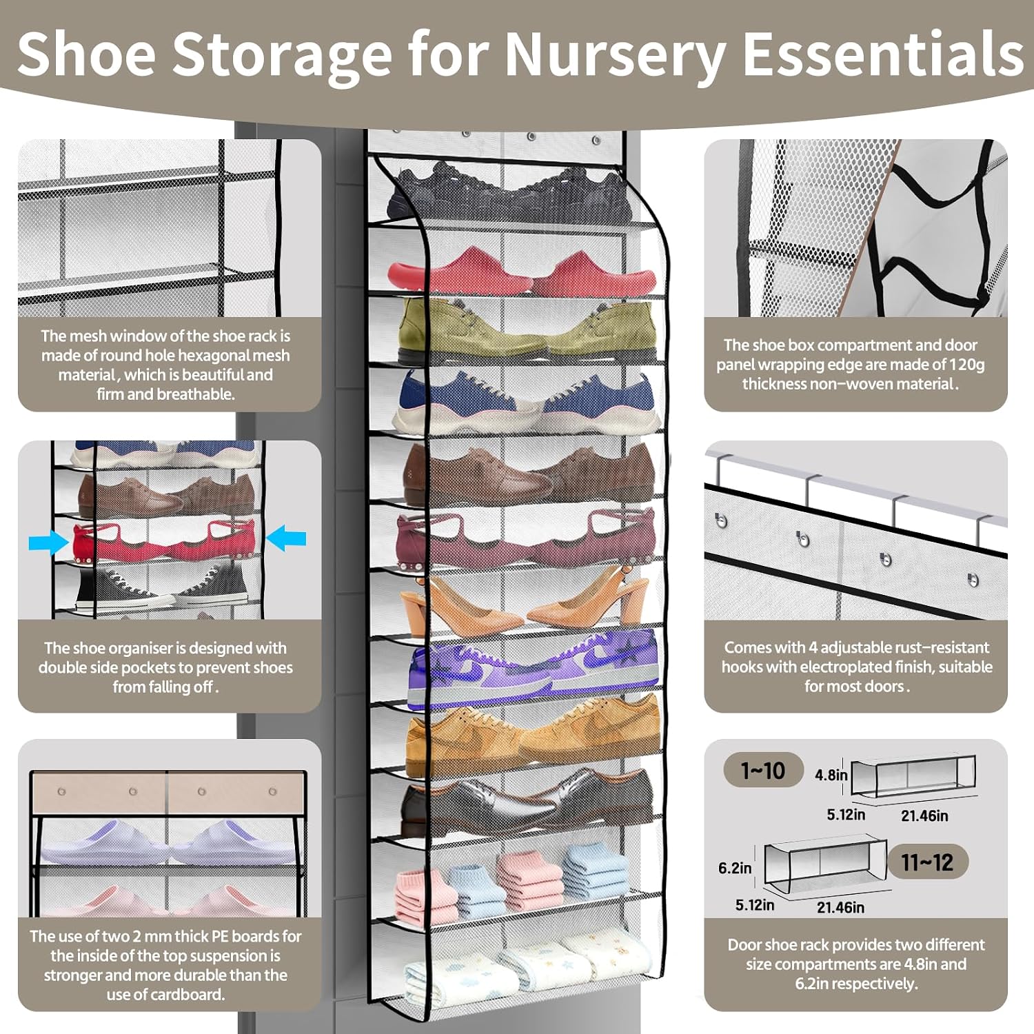 Detalle 2 de PAULONE Over-the-Door Shoe Organizer, 12-Pocket