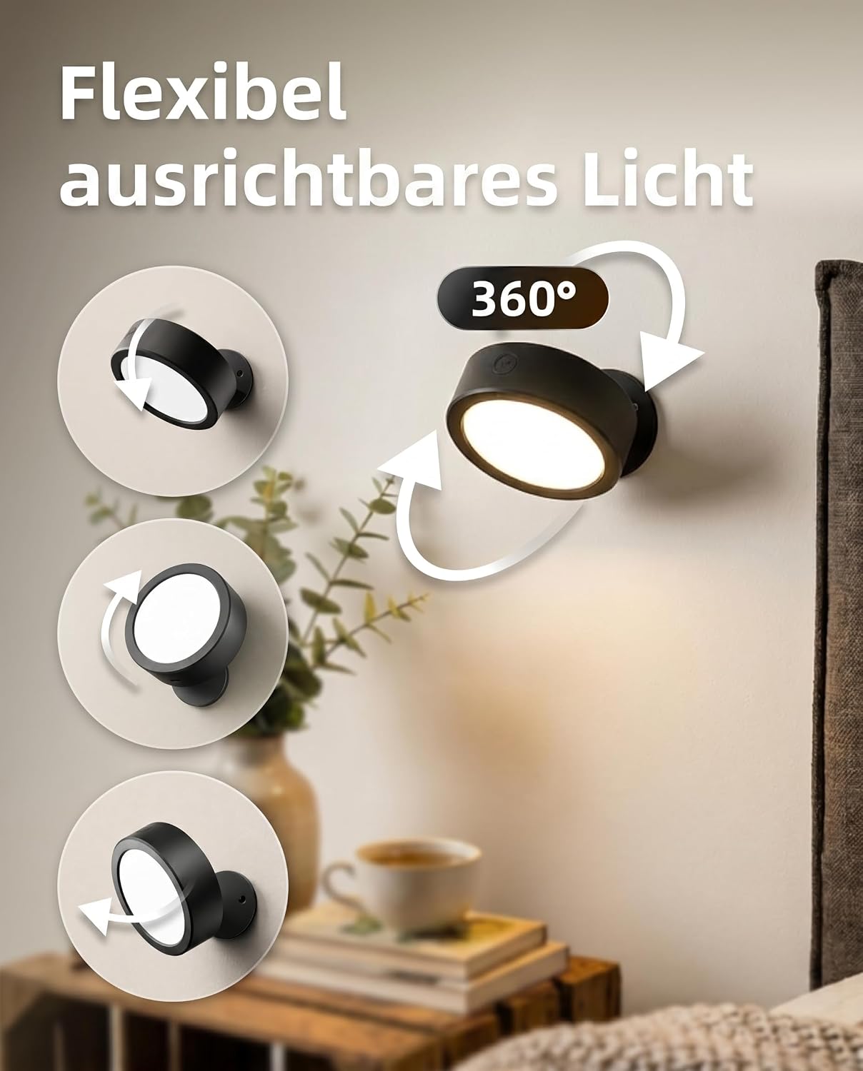 Thumbnail 3 de EZVALO EZL2404A draadloze wandlamp, dimbaar en draaibaar, 3 lichtkleuren