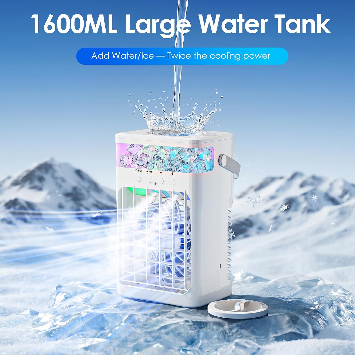 Thumbnail 2 de Portable Air Conditioner with 1600ml Tank, 2 Mist Ports, 3 Speeds, 3 Timers, and 10 Lights