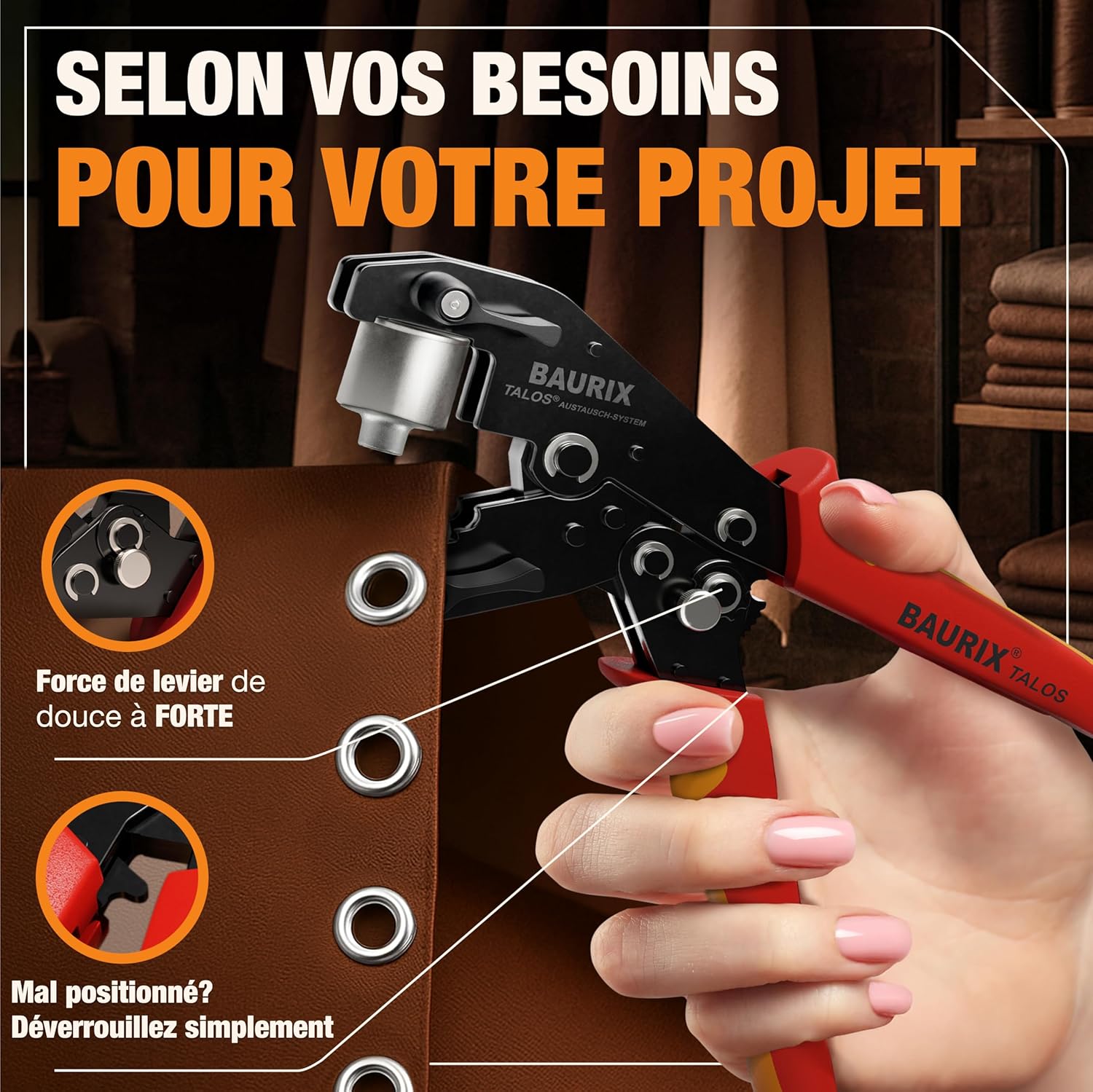 Thumbnail 1 de BAURIX Pince à Oeillets avec 200 œillets Ø10 mm – Perforation et pose en une étape
