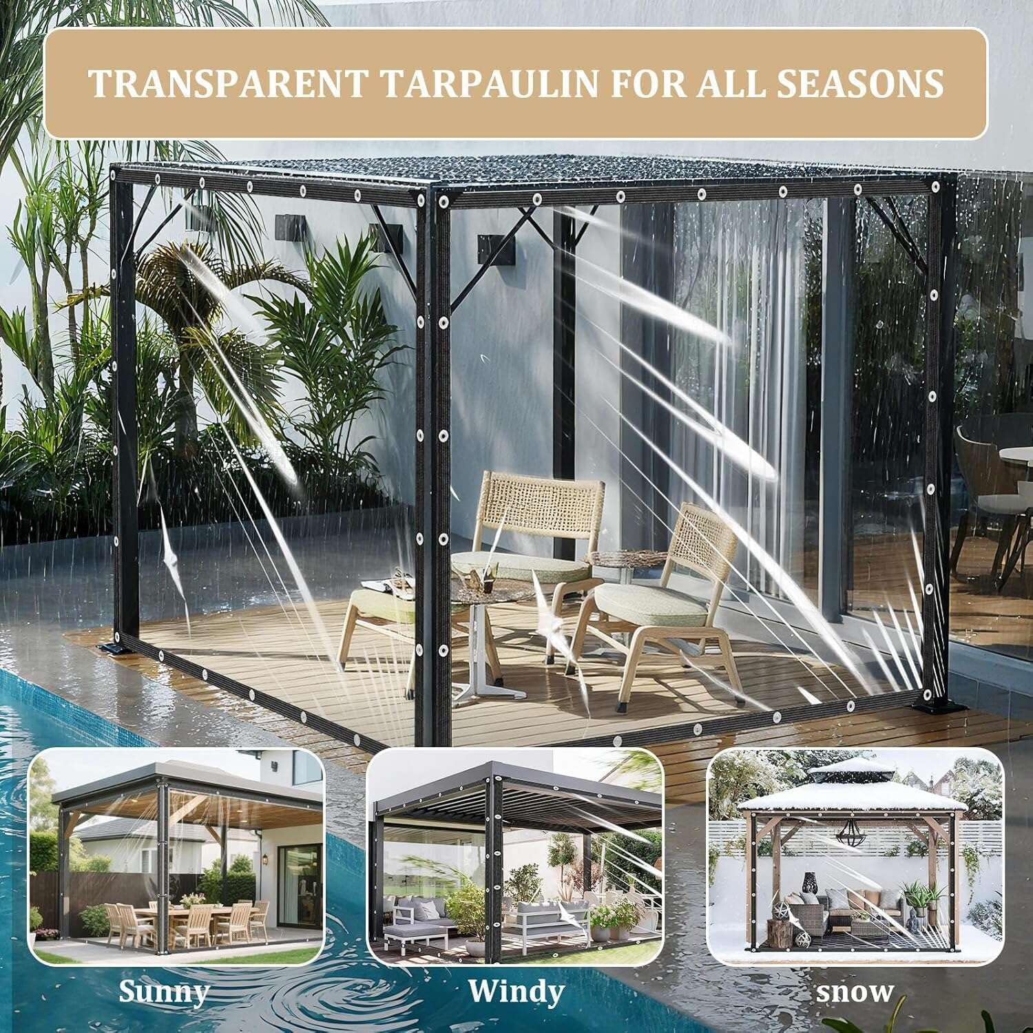 Detalle de KGOSAUO 4 x 6 ft Clear Vinyl Tarp, 14 Mil Waterproof Cover with Grommets