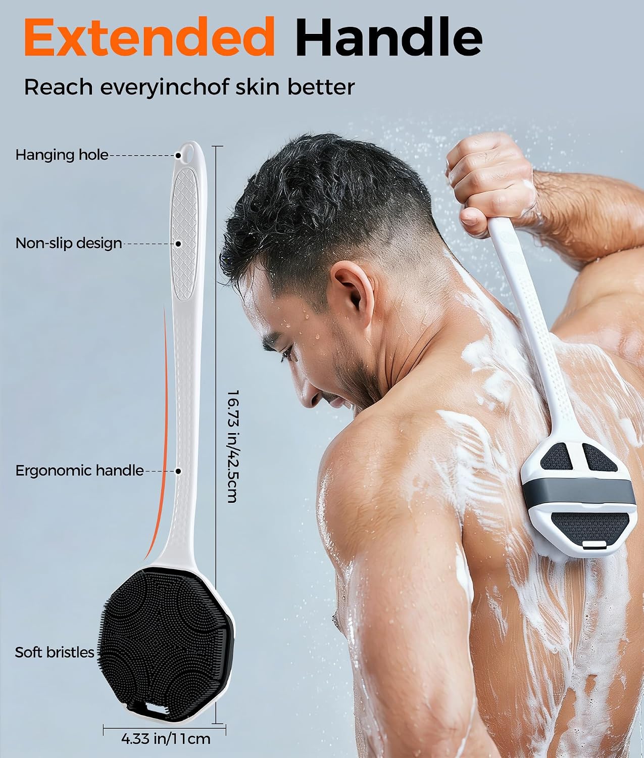 Detalle 2 de EaTubano H-1029 Silicone Back Scrubber Set, Long Handle, 2-Pack