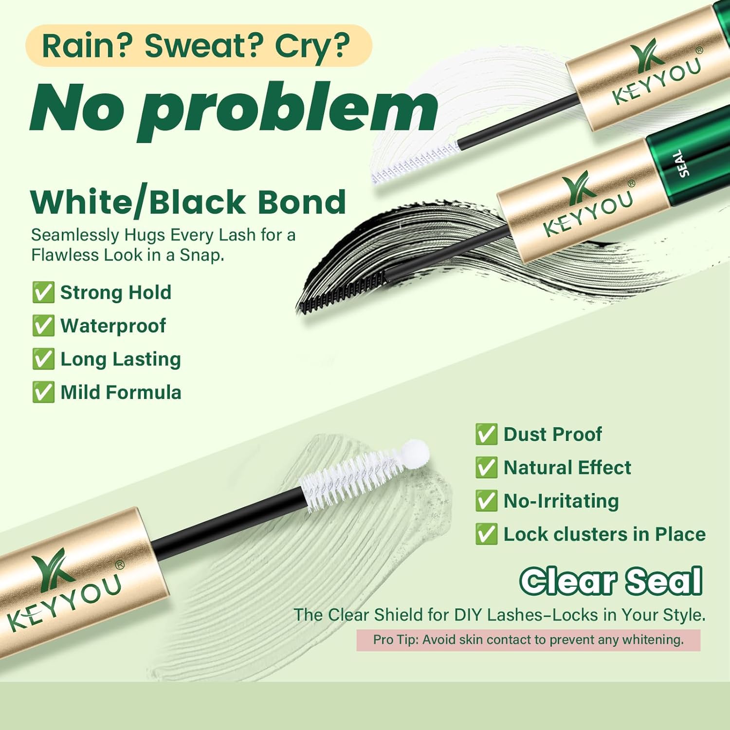 Detalle de KEYYOU Lash Bond and Seal Waterproof 10ml – Dual-Ended Lash Adhesive for DIY Extensions (Black+White 2-Pack)
