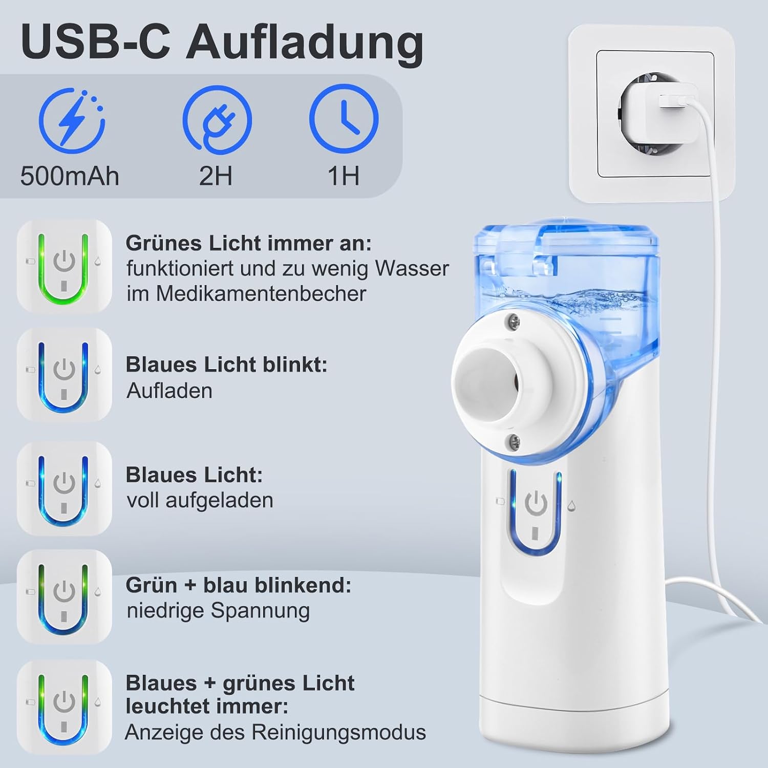 Detalle de Inhalator tragbarer Vernebler mit USB-C – leiser, effizient und kinderfreundlich