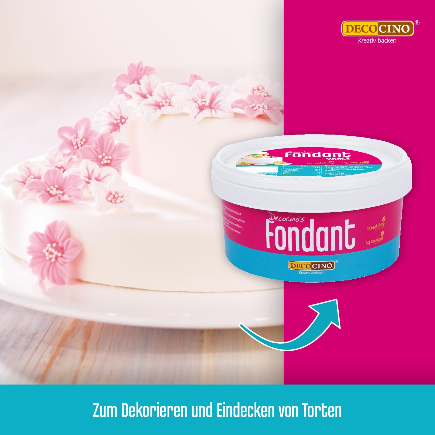 Thumbnail 1 de DECOCINO Fondant weiß – 1 Kilo Vorteilspack: vegan, palmölfrei und vielseitig einsetzbar