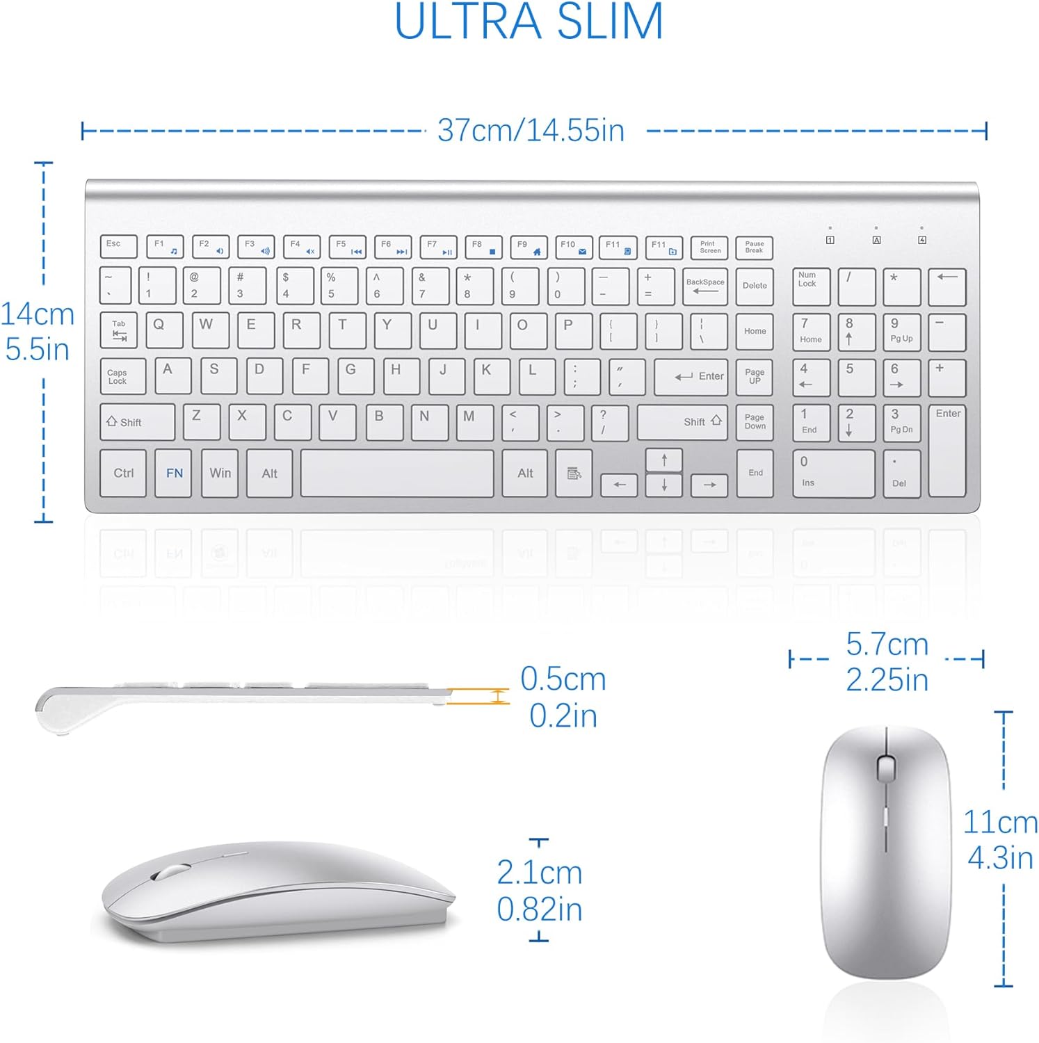 Thumbnail 5 de TopMate 2.4G Wireless Keyboard and Mouse Ultra Slim Combo (USB, silent keys, 2400DPI) – Silver White