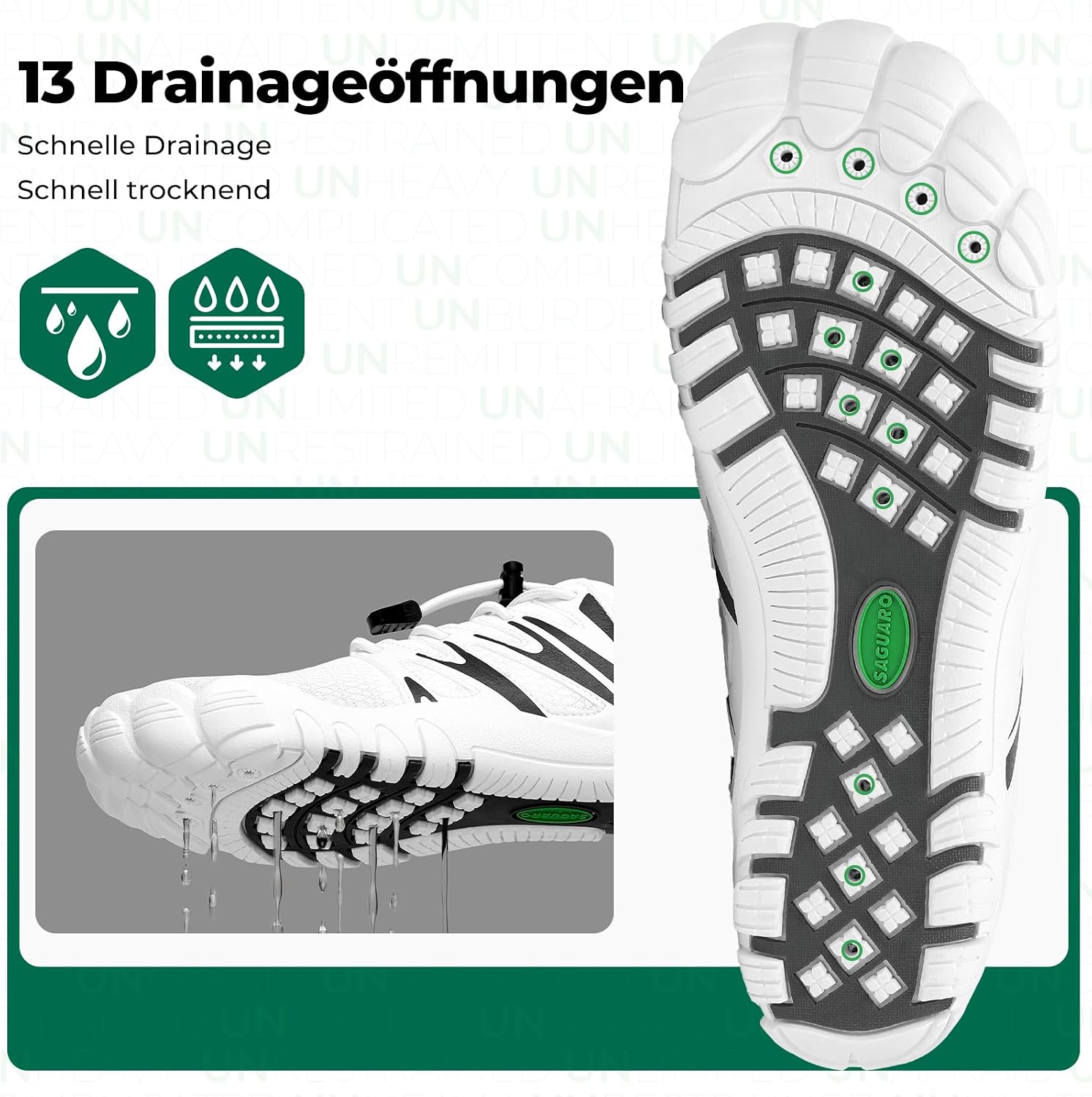 Detalle de SAGUARO Herren Barfußschuhe mit breiter Zehenbox – leichte, atmungsaktive Badeschuhe (Gr. 39–48)