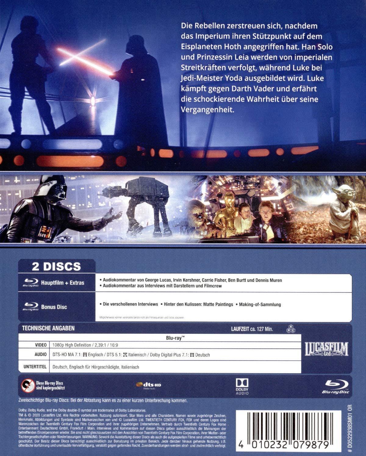 Thumbnail 1 de Star Wars Episode V – Das Imperium schlägt zurück | Blu-ray, 127 Minuten, Deutsch & Italienisch