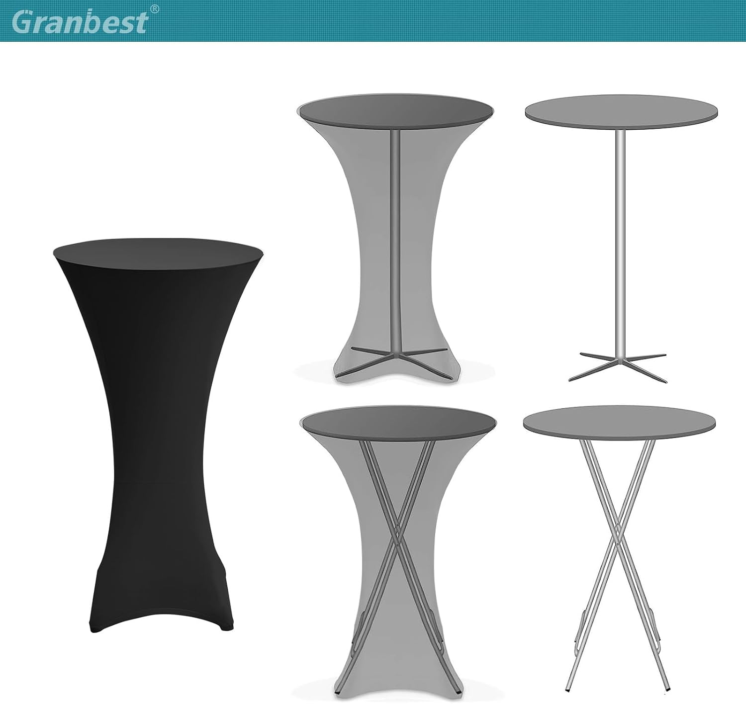 Detalle 1 de Granbest set van 2 statafelhoezen, zwart elastaan-polyester, Ø 80-85 cm