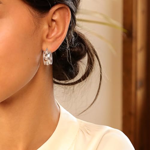 Detalle 2 de Meissa Orecchini Donna Argento 925 Cerchio Perle – Orecchini ipoallergenici con madreperla, confezione regalo