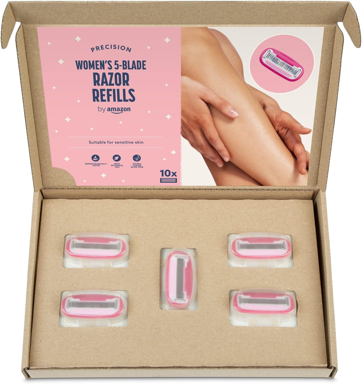 Detalle de by Amazon Damen 5-Klingen-Rasierer in Rosa inklusive 10 Nachfüllpackungen