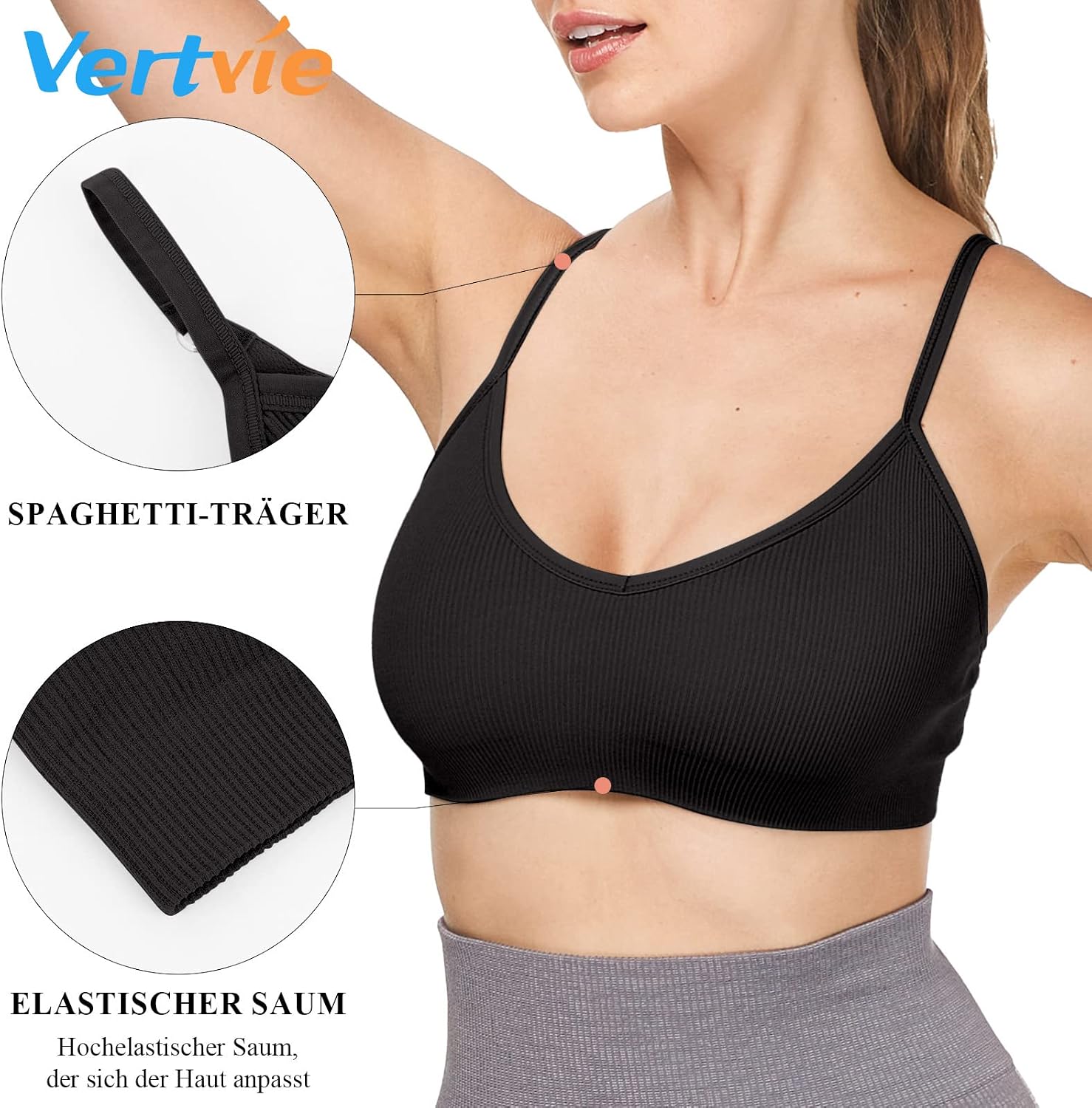 Thumbnail 3 de Vertvie Damen 2/3/4er Set Basic Wohlfühl-BH Sport mit Spaghettiträgern – nahtlos, gepolstert (ohne Bügel)