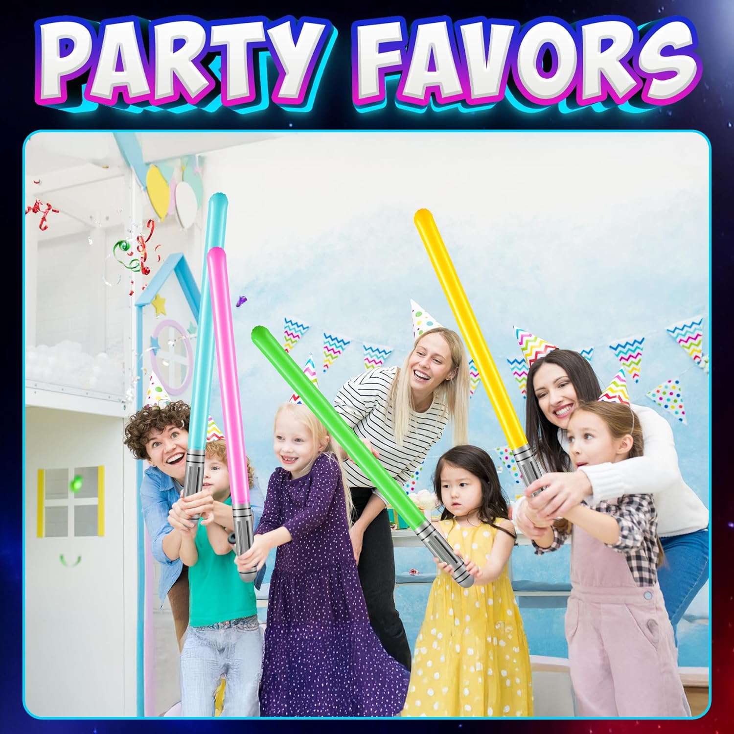 Thumbnail 3 de Bedwina Inflatable Light Sabers for Kids (Pack of 12) – 35-inch Neon Blow-Up Toy Swords