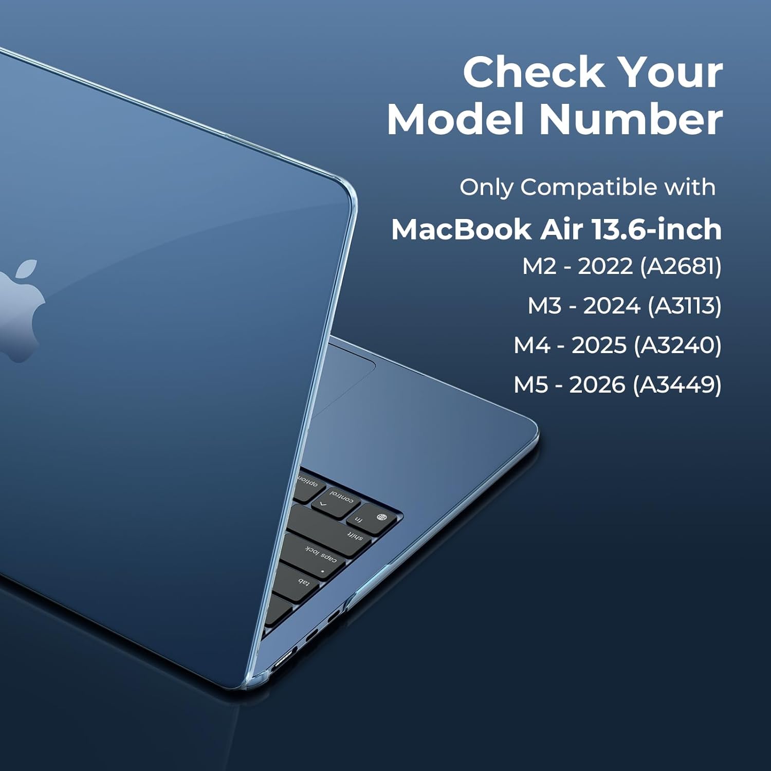 Detalle 2 de EooCoo Cover in plastica rigida trasparente compatibile con MacBook Air 13,6" 2022-2026 (A2681/A3113/A3240/A3449)