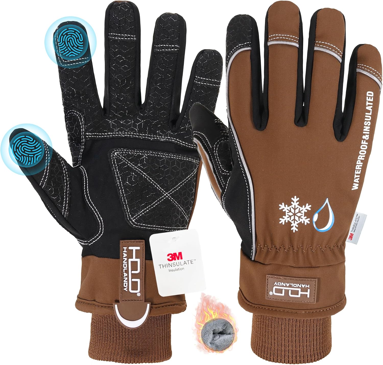 Detalle de HANDLANDY Winter Insulated Work Gloves, Medium Brown, 3M Thinsulate