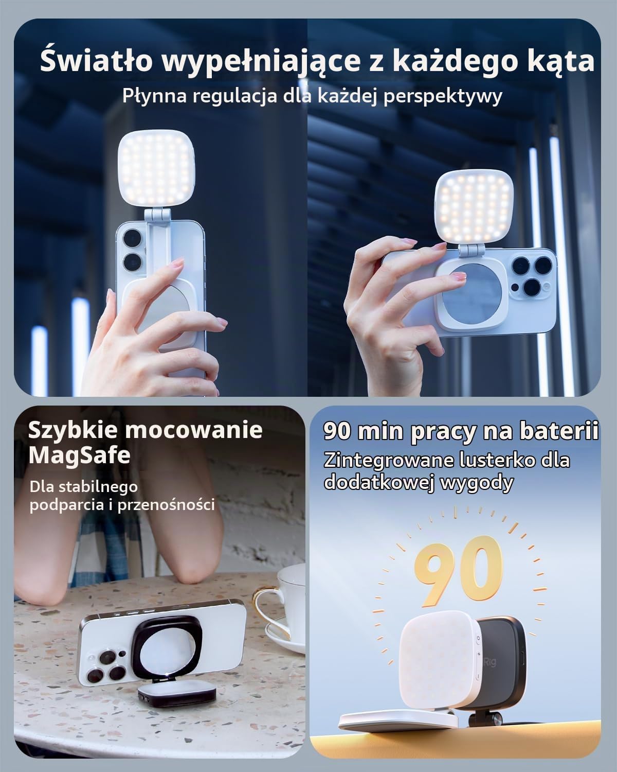 Detalle 2 de SMALLRIG Vibe P48 White - 4933, magnetyczna lampa LED do telefonu z lusterkiem