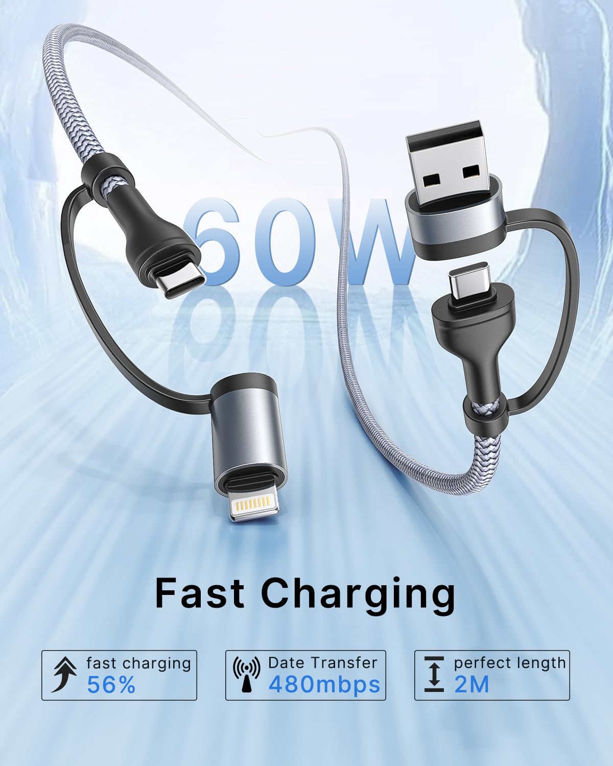 Detalle 2 de 4 in 1 Fast Charging Cable 60W ๐