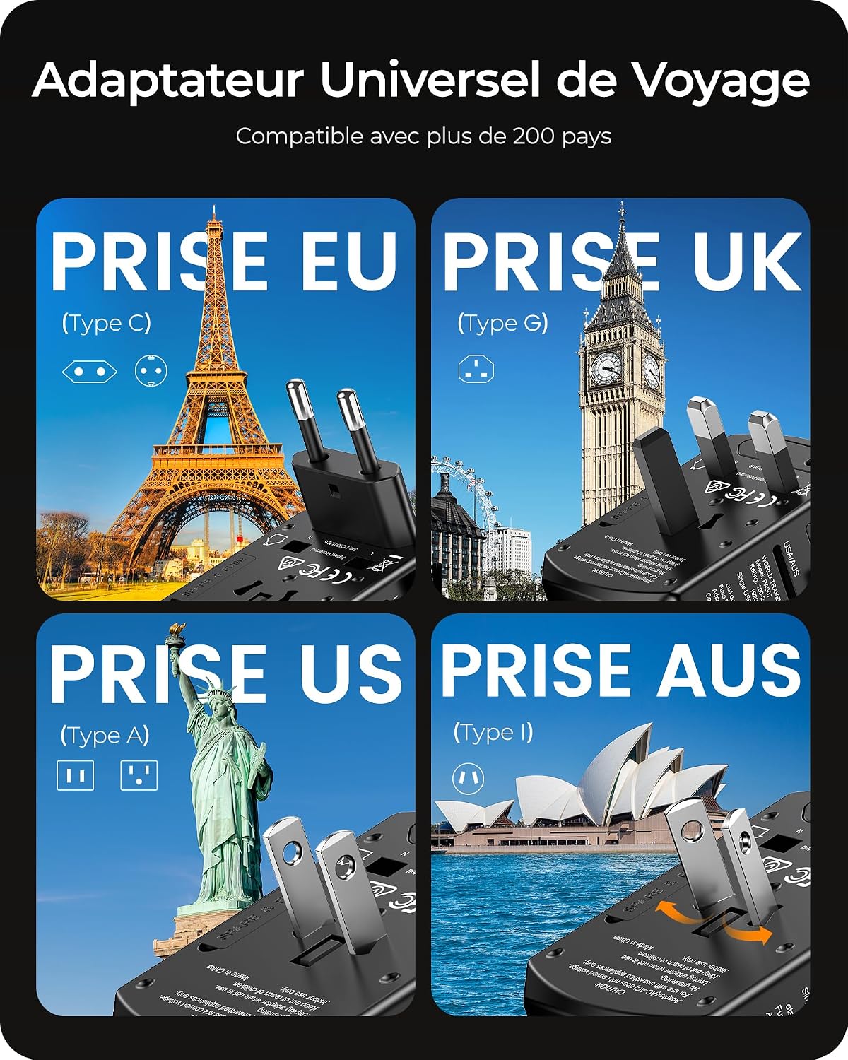 Detalle 2 de LENCENT Adaptateur universel 200 pays 🔌