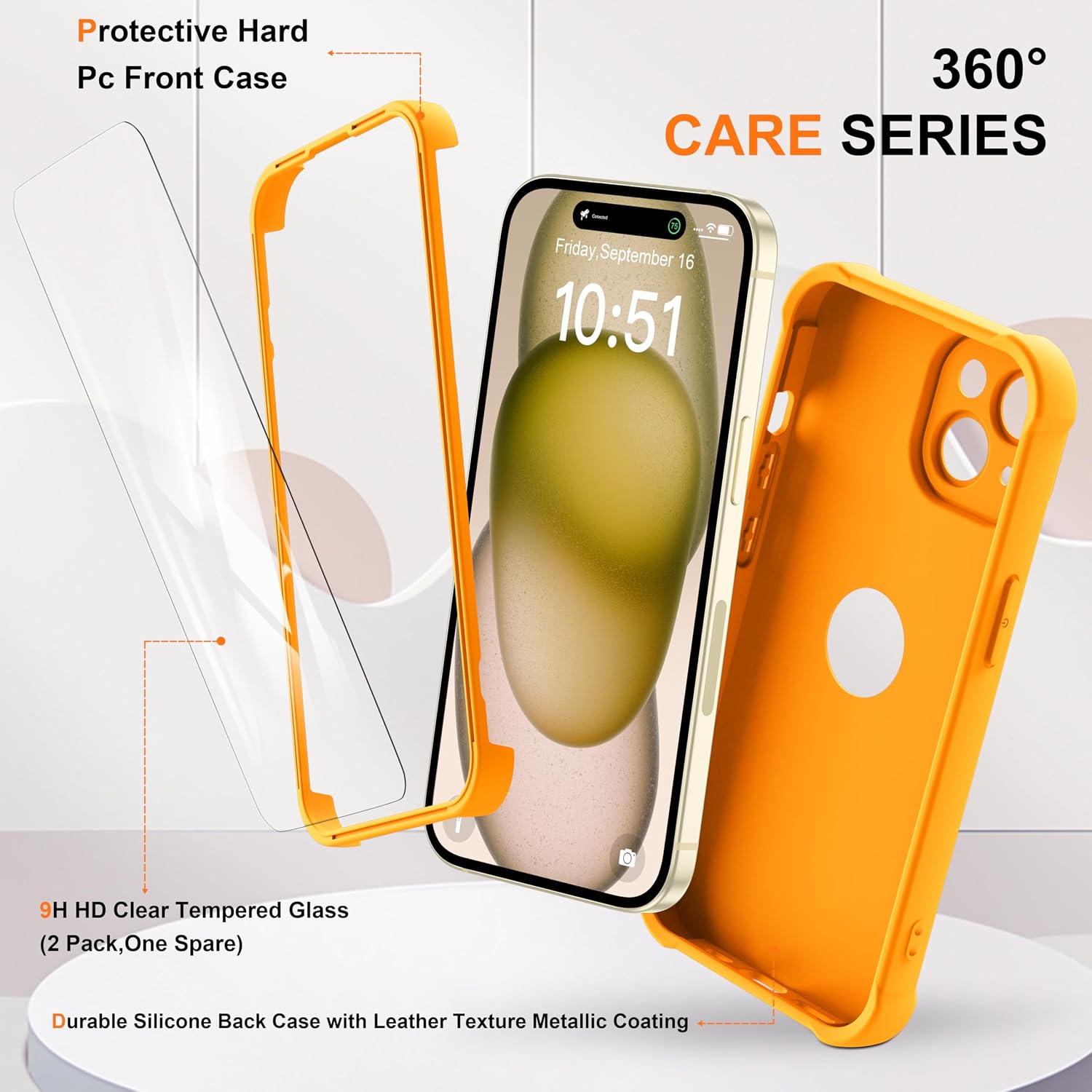 Detalle 1 de ORETECH Funda iPhone 15 Amarillo con Protector y Protección 15FT