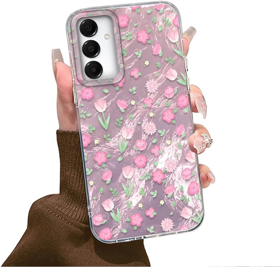 Detalle de Tedyhulle Hülle für Samsung Galaxy A34 5G – weicher TPU-Rahmen & harte PC-Rückseite mit rosa Blütenmotiv
