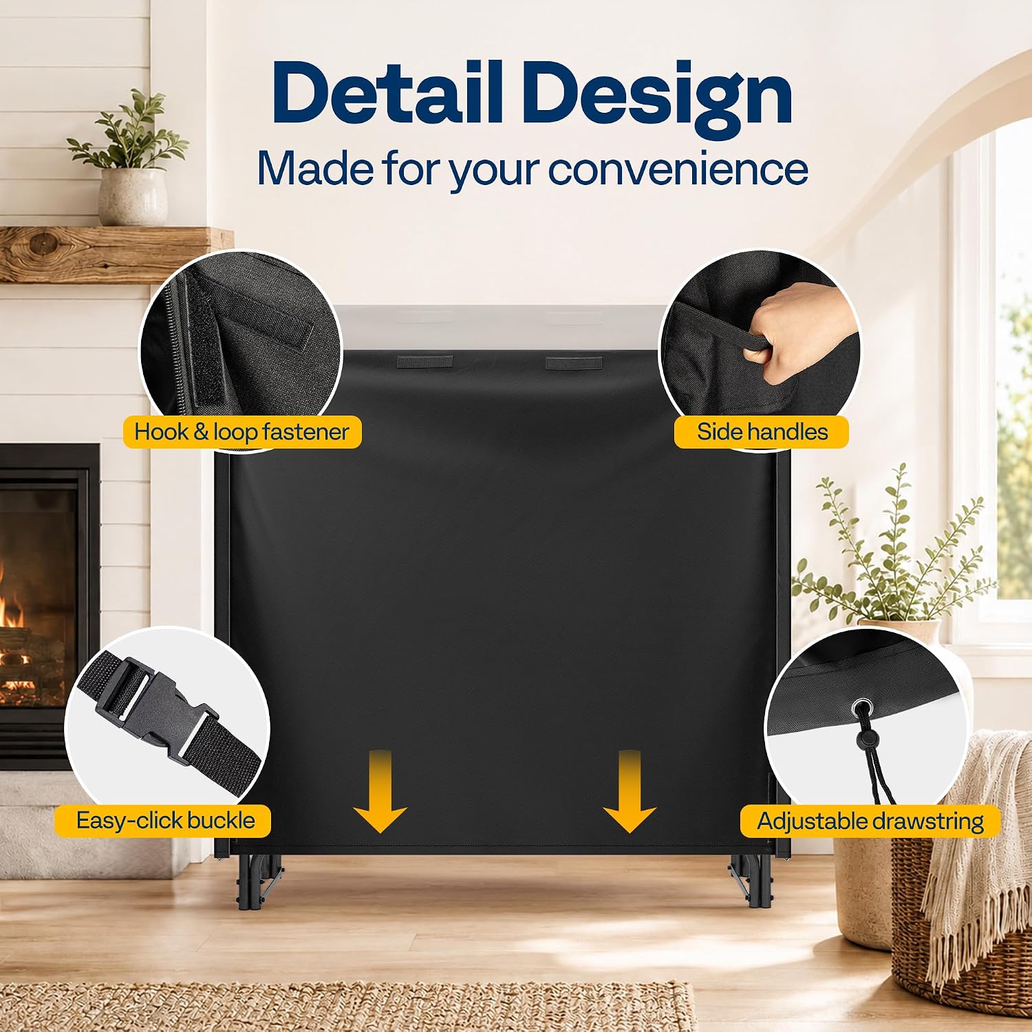 Detalle de VIVOHOME VH284 4-Foot Outdoor Firewood Rack Cover, 600D Oxford, Black