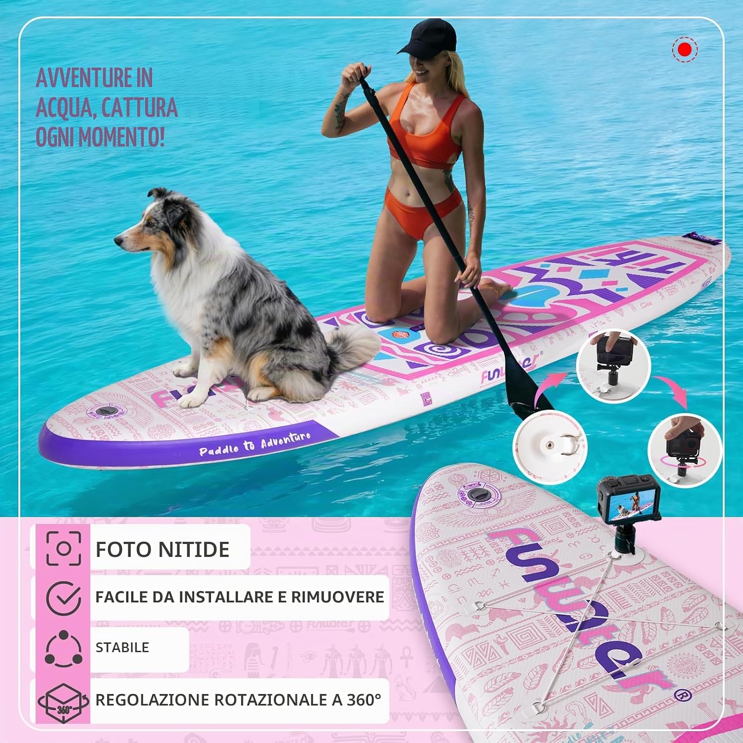 Detalle de FunWater Tavola Gonfiabile con Pinne, Guinzaglio di Sicurezza e Pagaia – Set completo per adulti e ragazzi