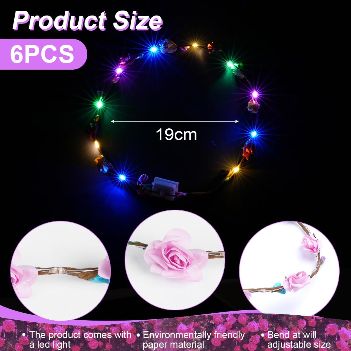 Detalle 2 de URAQT LED Blumenkranz Stirnband