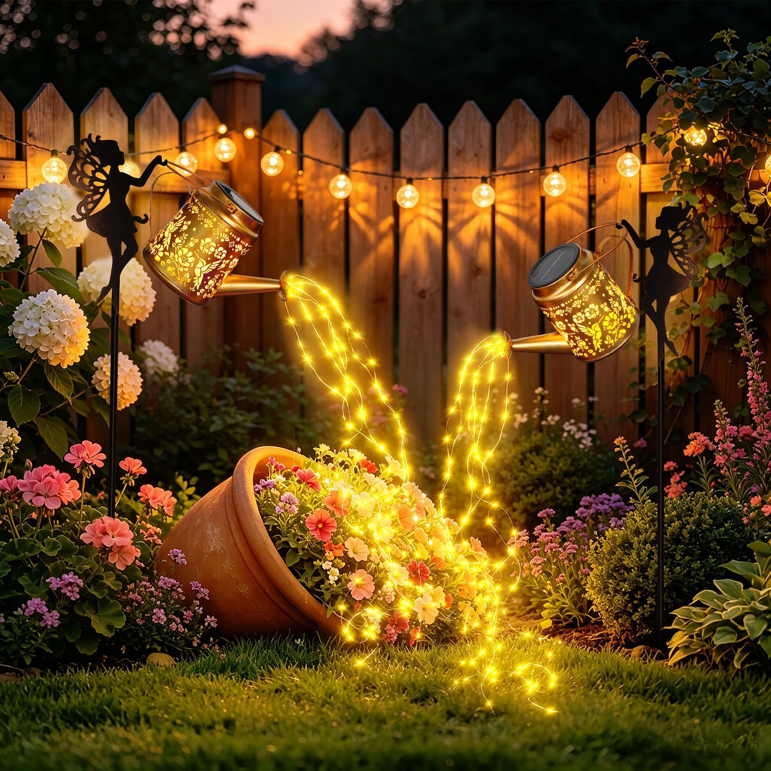 Detalle de 2 Pack Solar Fairy Watering Can with Cascading Lights: Magnetic Night Garden Decor for Pathways