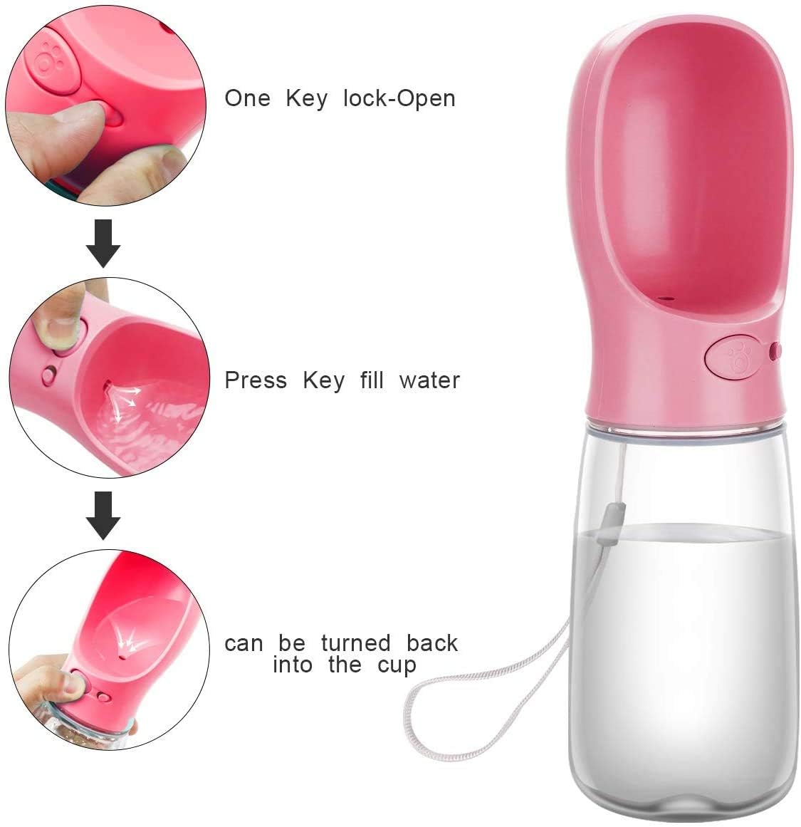 Thumbnail 1 de COTOP Hundetrinkflasche für unterwegs (rosa) – tragbare Wasserflasche mit Reise-Trinknapf, 550 ml, BPA-frei